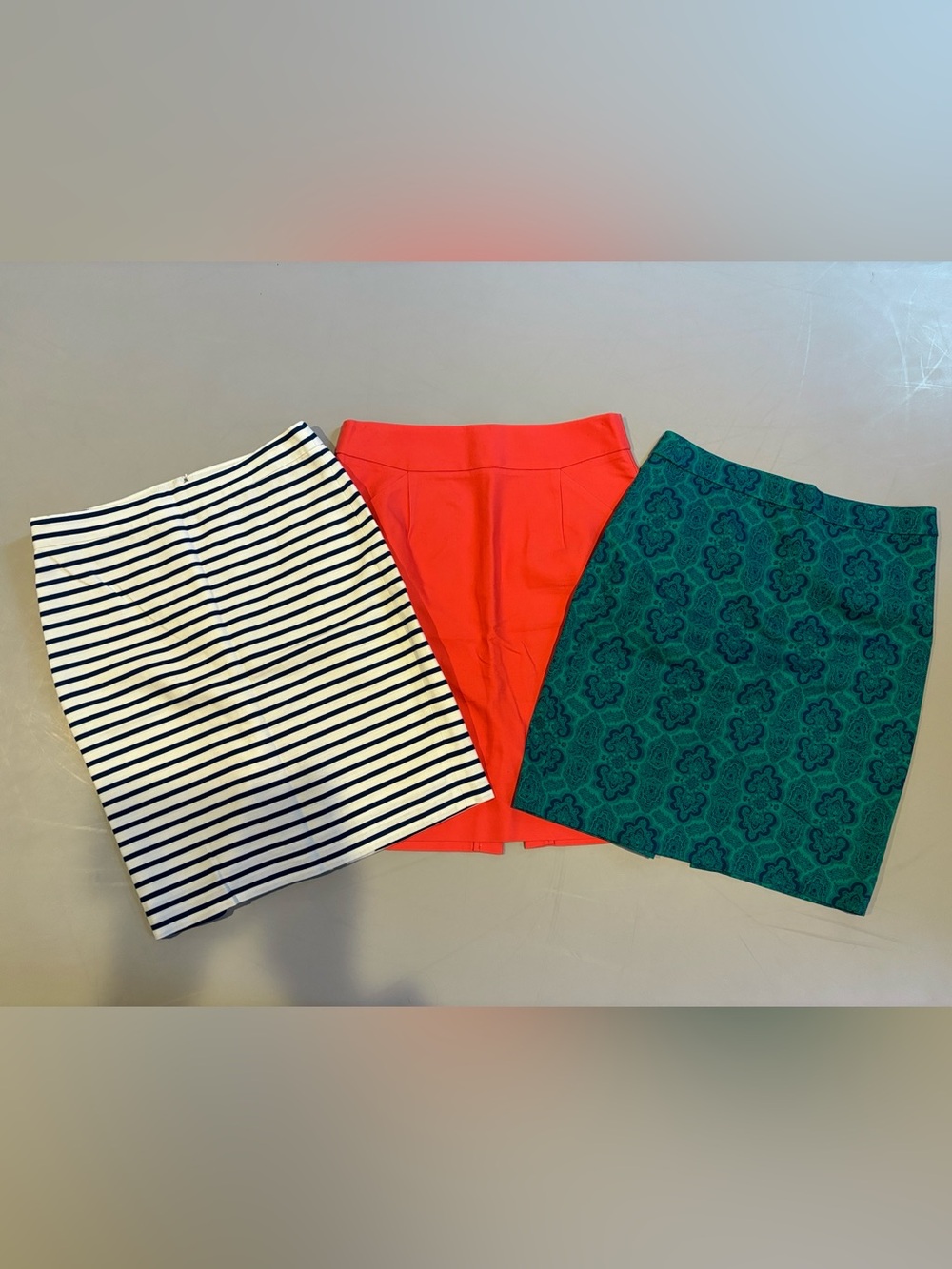 J Crew Bundle of 3 Pencil Skirts: Navy&White, Coral, Teal Pattern